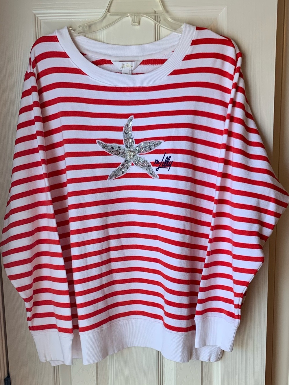 NWT - Lilly Pulitzer - Ballad Sweatshirt - Coastal Stripe Starfish - Size XXL